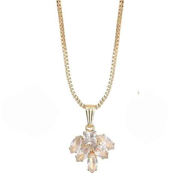 Gold Crystal Cluster Necklace - Shimmering Marquise Pendant