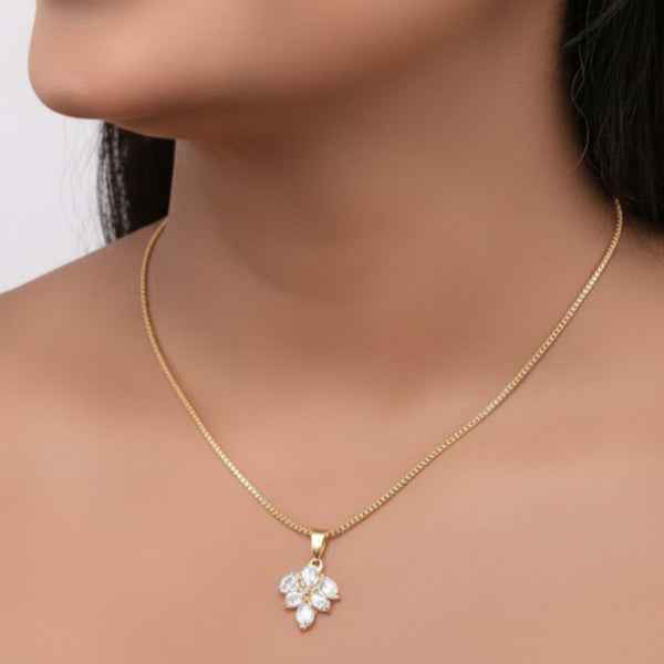 Gold Crystal Cluster Necklace - Shimmering Marquise Pendant