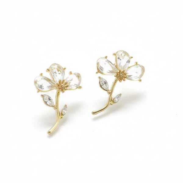 Crystal Flower Studs | Gold Floral Cubic Zirconia Dainty Earrings