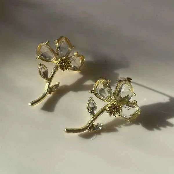 Crystal Flower Studs | Gold Floral Cubic Zirconia Dainty Earrings