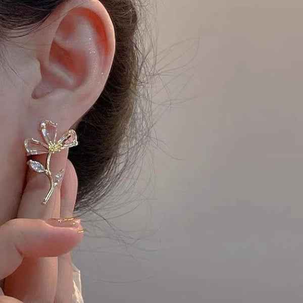 Crystal Flower Studs | Gold Floral Cubic Zirconia Dainty Earrings