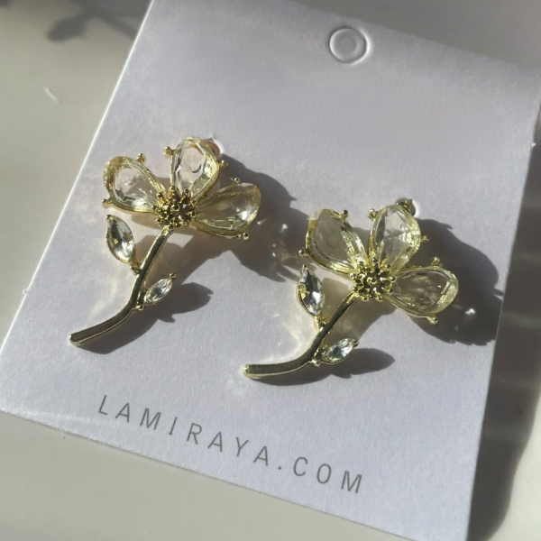 Crystal Flower Studs | Gold Floral Cubic Zirconia Dainty Earrings