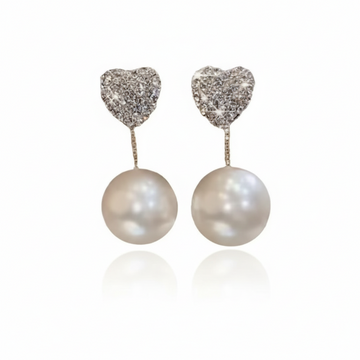 Glamorous Pearl Drop Earrings | Black Flower & Gold Plated Studs