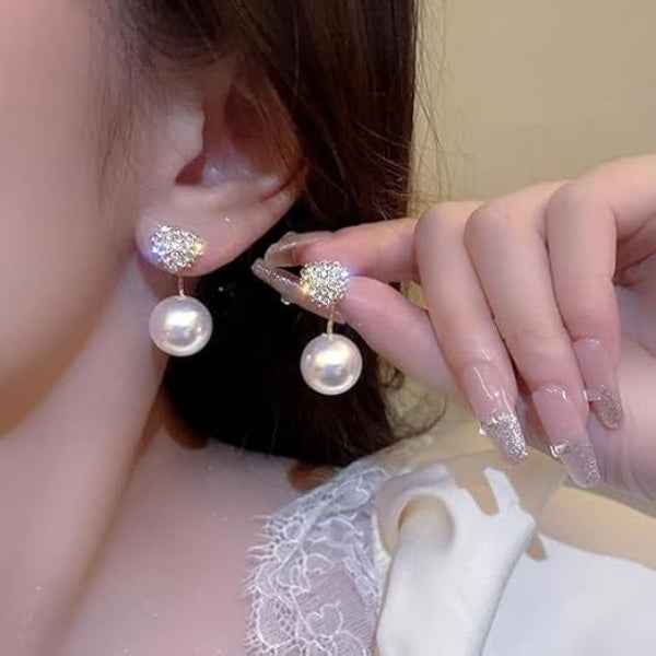 Elegant Pearl Earrings | Sparkling Crystal Heart Drop Dangle Jewelry