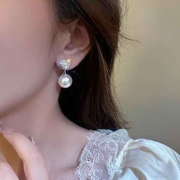 Elegant Pearl Earrings | Sparkling Crystal Heart Drop Dangle Jewelry
