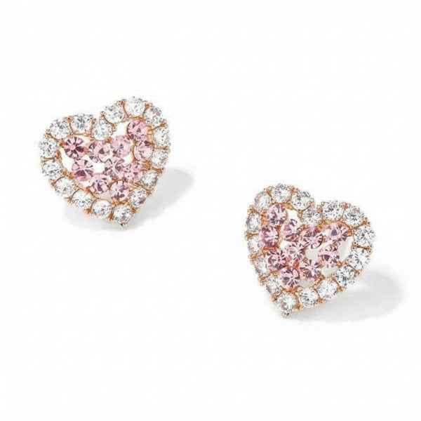 Crystal Heart Stud Earrings: Dainty Pink Pavé Jewelry for Women