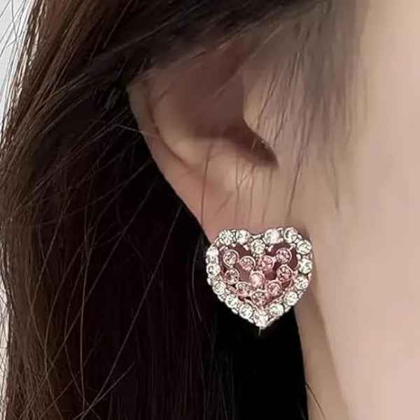 Crystal Heart Stud Earrings: Dainty Pink Pavé Jewelry for Women