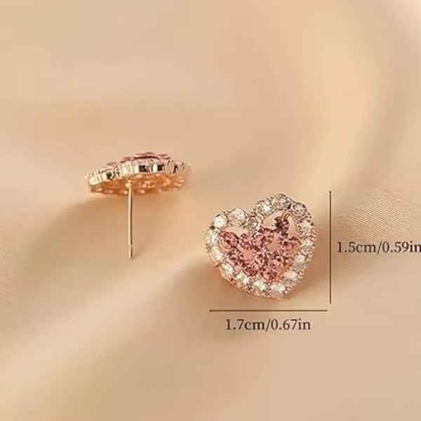 Crystal Heart Stud Earrings: Dainty Pink Pavé Jewelry for Women