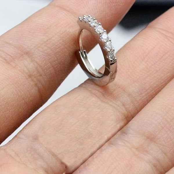 Crystal Hoop Nose Pin | Sparkling Sterling Silver Piercing Nose Pin