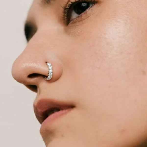 Crystal Hoop Nose Pin | Sparkling Sterling Silver Piercing Nose Pin