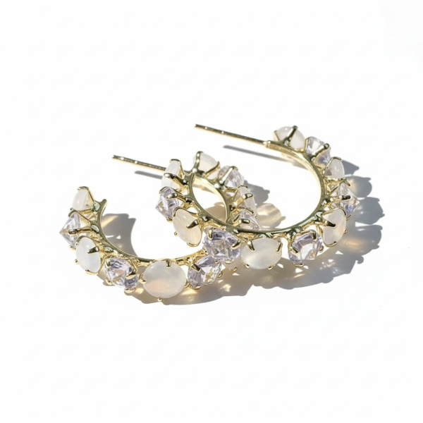 Crystal Moonstone Hoops | Dainty Gold Hoop Earrings Celestial Gift