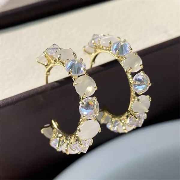 Crystal Moonstone Hoops | Dainty Gold Hoop Earrings Celestial Gift