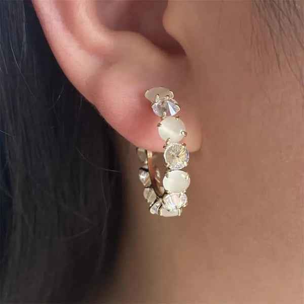 Crystal Moonstone Hoops | Dainty Gold Hoop Earrings Celestial Gift