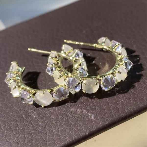 Crystal Moonstone Hoops | Dainty Gold Hoop Earrings Celestial Gift