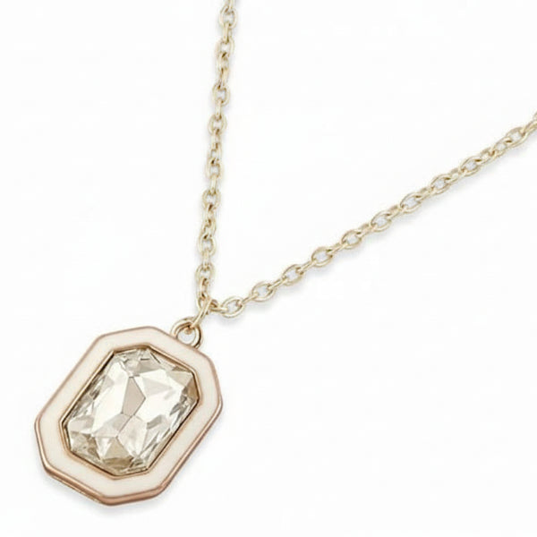 Dainty Gold Necklace | Crystal Pendant with Elegant Emerald Cut