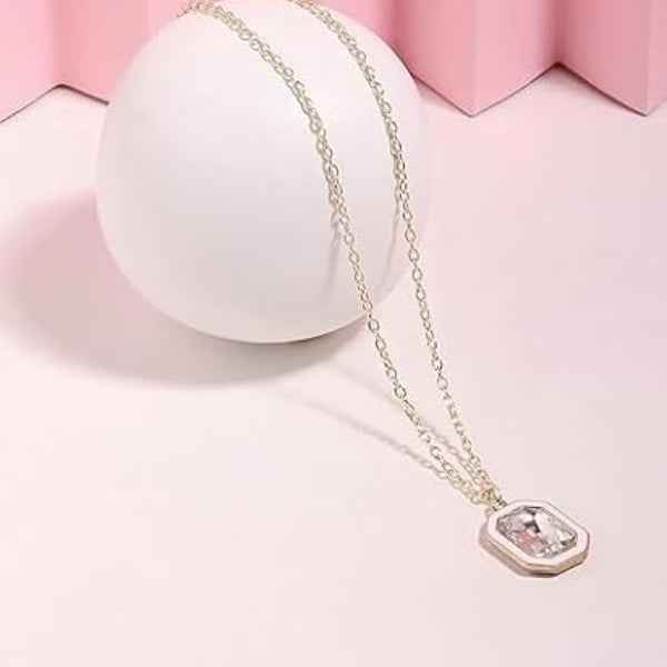 Dainty Gold Necklace | Crystal Pendant with Elegant Emerald Cut