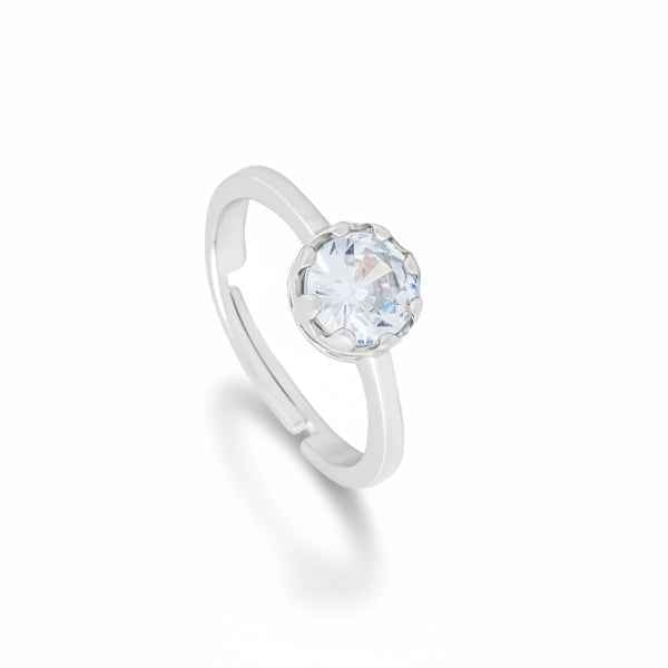 Bold Crystal Silver Ring - Radiant Solitaire Adjustable Finger Ring