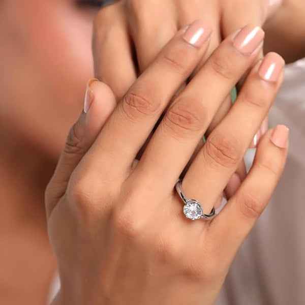 Bold Crystal Silver Ring - Radiant Solitaire Adjustable Finger Ring