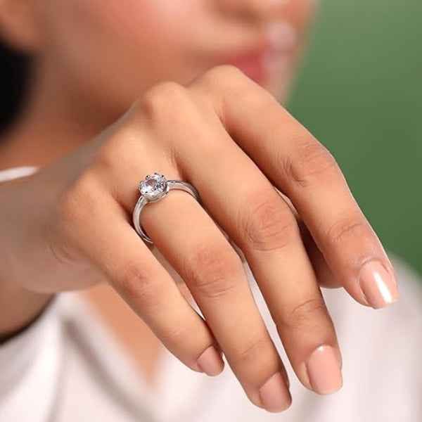 Bold Crystal Silver Ring - Radiant Solitaire Adjustable Finger Ring