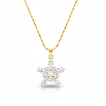 Crystal Star Necklace - Shimmering Flower Gold Box Chain Pendant