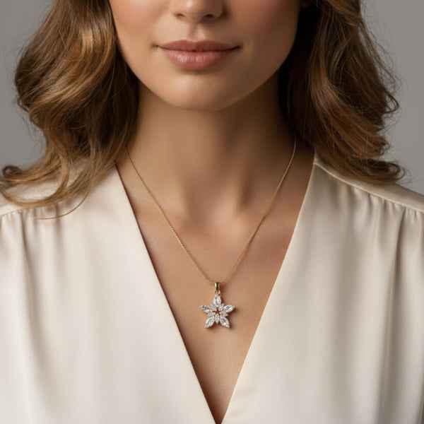 Crystal Star Necklace - Shimmering Flower Gold Box Chain Pendant