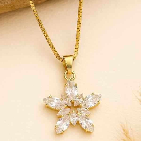 Crystal Star Necklace - Shimmering Flower Gold Box Chain Pendant