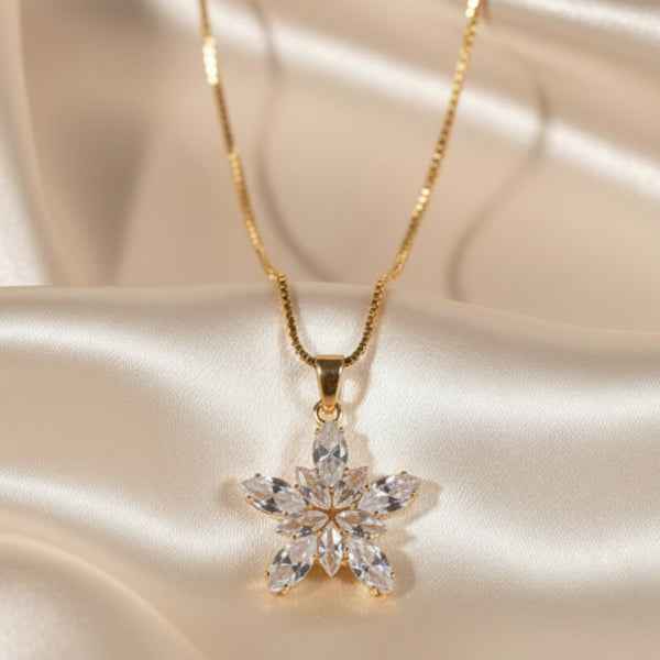 Crystal Star Necklace - Shimmering Flower Gold Box Chain Pendant