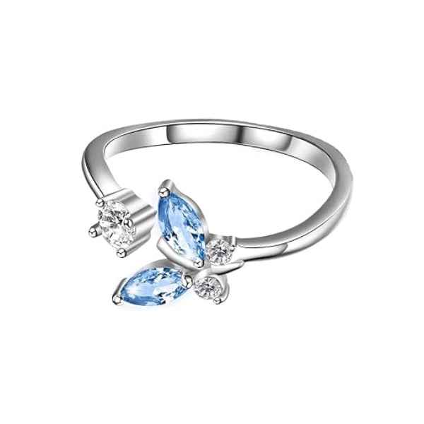 Crystal Studded Butterfly Rings | 14k Silver Plated Finger Ring Gift