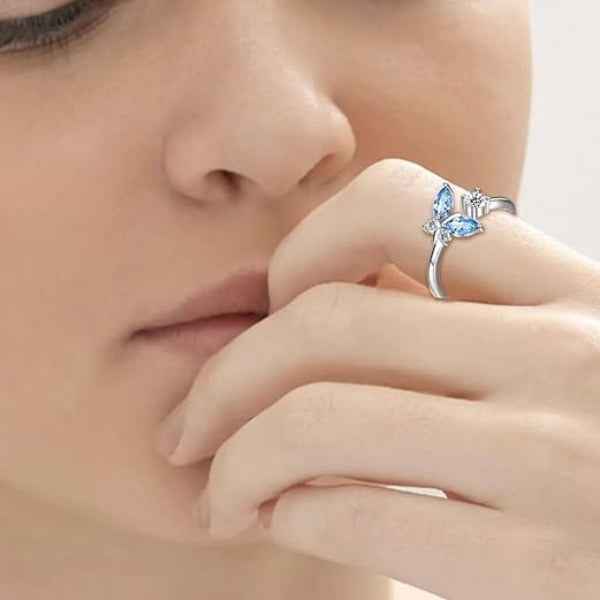 Crystal Studded Butterfly Rings | 14k Silver Plated Finger Ring Gift