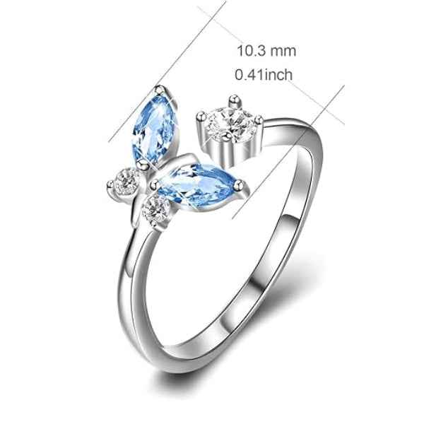 Crystal Studded Butterfly Rings | 14k Silver Plated Finger Ring Gift