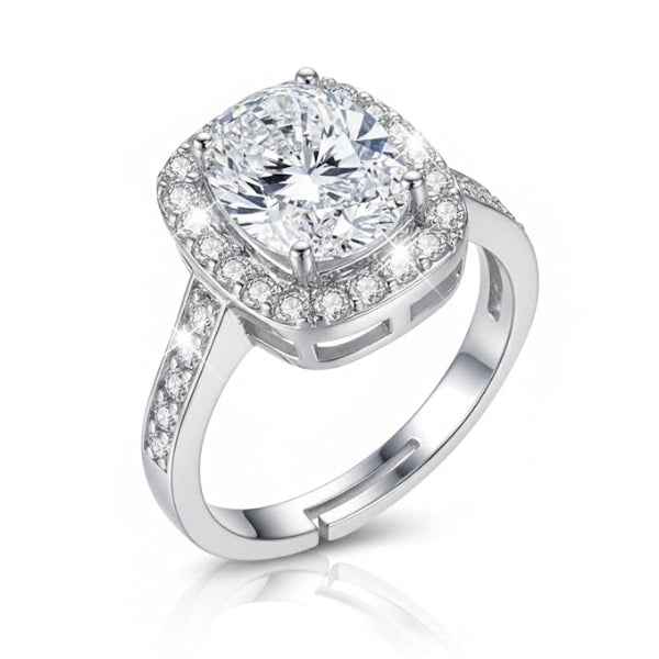 Cushion Cut Halo Ring | Sparkling Adjustable Finger Ring for Women