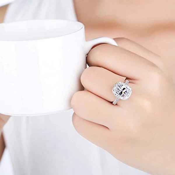 Cushion Cut Halo Ring | Sparkling Adjustable Finger Ring for Women