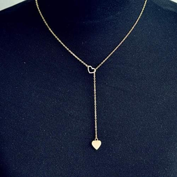 Dainty Gold Lariat Heart Necklace | Elegant Y-Drop Love Style - LA Miraya