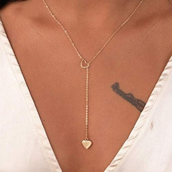 Dainty Gold Lariat Heart Necklace | Elegant Y-Drop Love Style - LA Miraya
