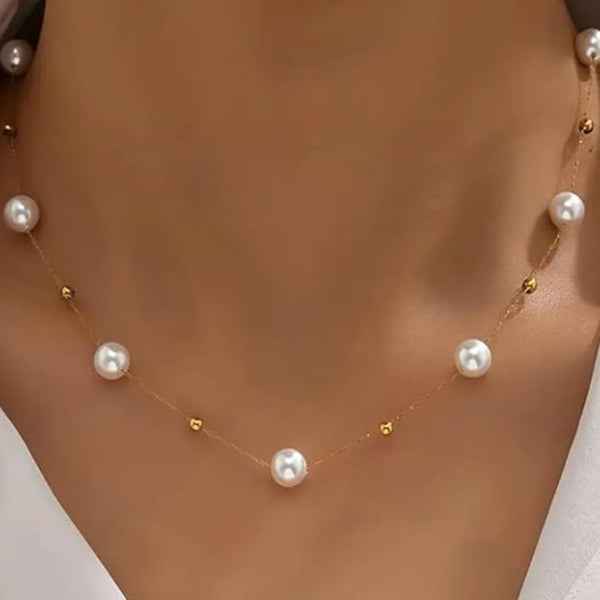 Dainty Pearl Choker Necklace | Gold Minimalist Beaded Wedding Jewelry