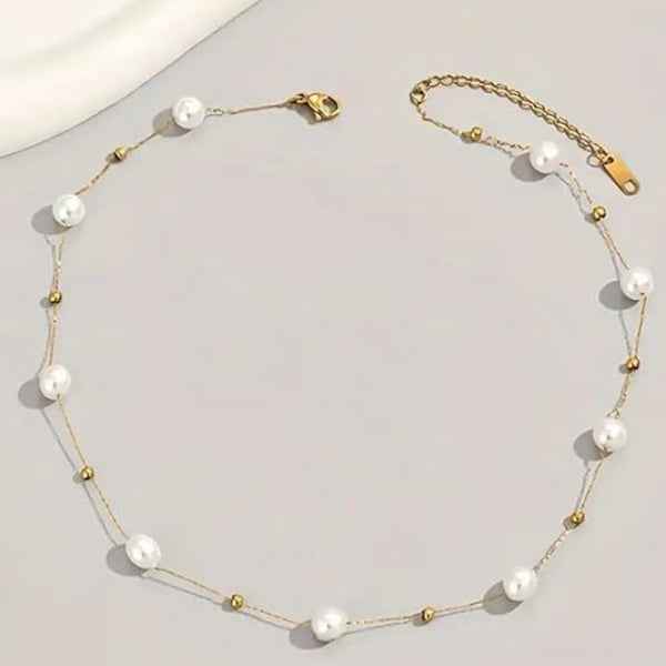 Dainty Pearl Choker Necklace | Gold Minimalist Beaded Wedding Jewelry