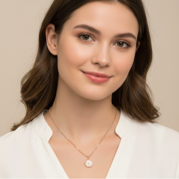 Dainty Daisy Flower Necklace | Rose Gold Enamel Charm Jewelry - LA Miraya