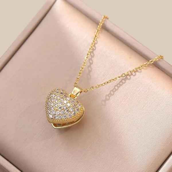 Dazzling Gold Heart Locket | Stylish Sentimental Cubic Zirconia Gift