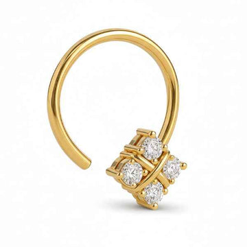 Diamond Gold Nose Pin - Sparkling 14K Tone Hoop Nose Pin for Women