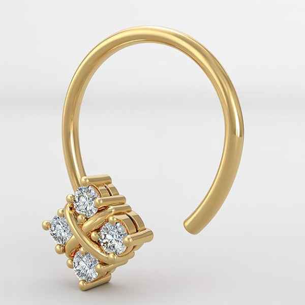 Diamond Gold Nose Pin - Sparkling 14K Tone Hoop Nose Pin for Women