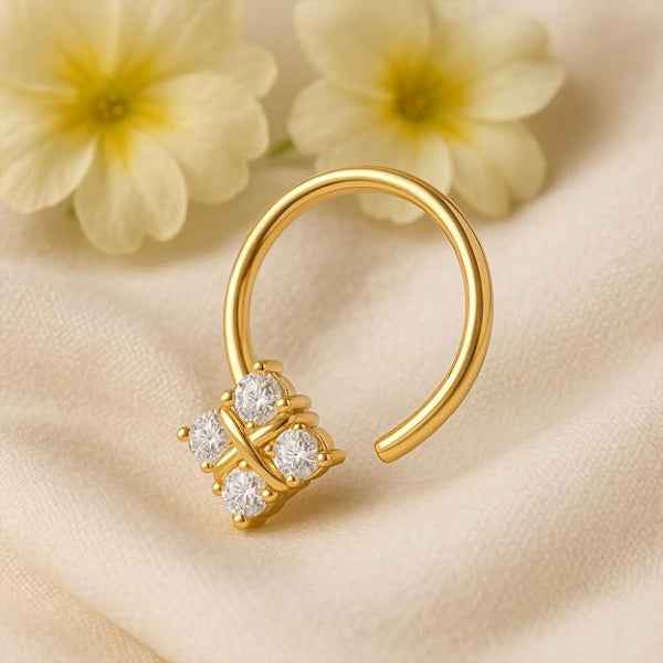 Diamond Gold Nose Pin - Sparkling 14K Tone Hoop Nose Pin for Women