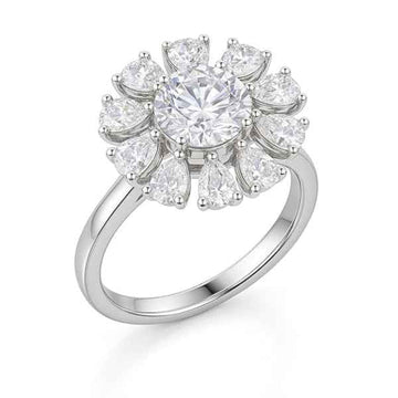 Diamond Halo Floral Ring | Vintage Style Moissanite Statement Jewelry