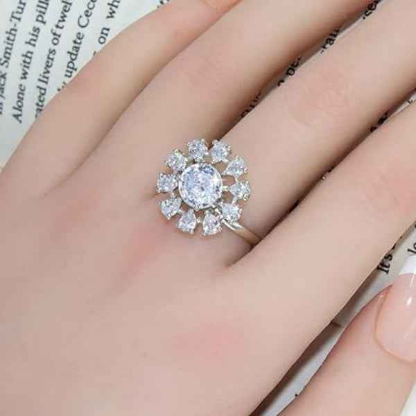Diamond Halo Floral Ring | Vintage Style Moissanite Statement Jewelry
