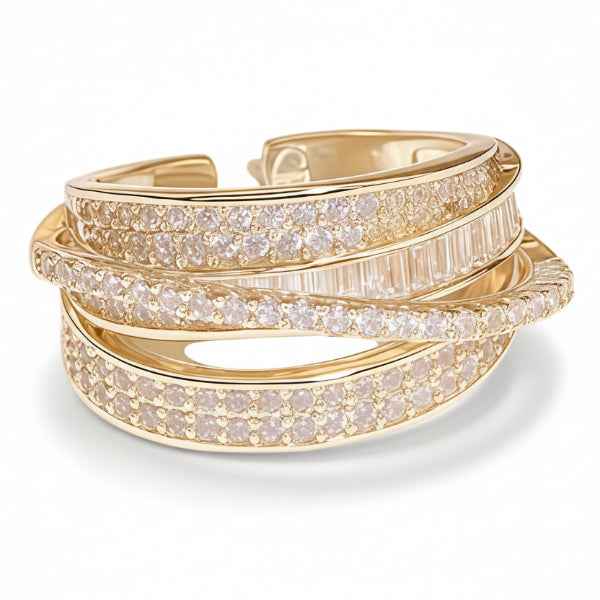Bold Diamond Layered Ring - Radiant Gold Statement Finger Ring