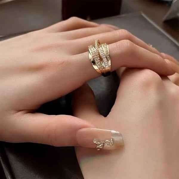 Bold Diamond Layered Ring - Radiant Gold Statement Finger Ring