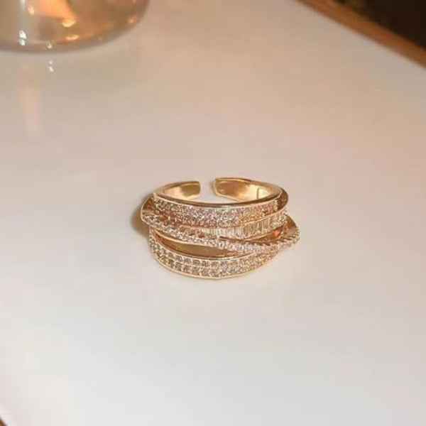 Bold Diamond Layered Ring - Radiant Gold Statement Finger Ring