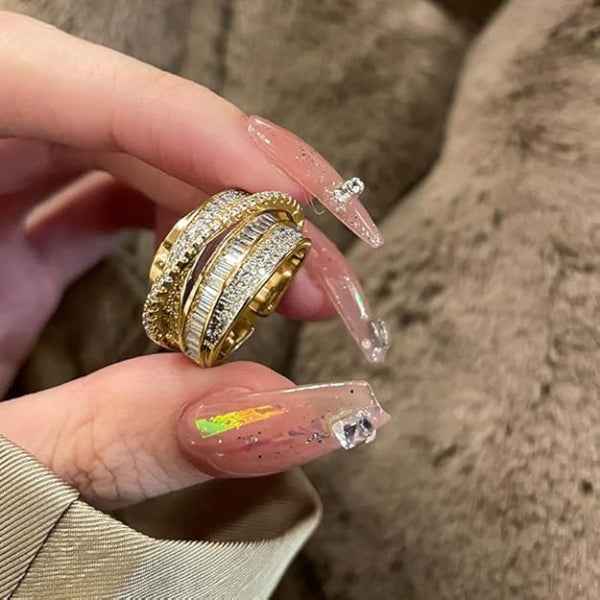Bold Diamond Layered Ring - Radiant Gold Statement Finger Ring