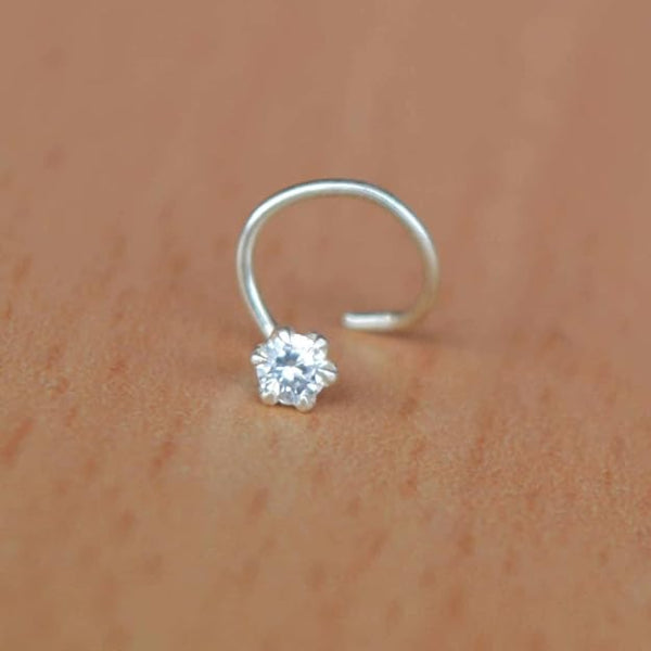 Diamond Nose Pin - Sparkling Silver Plated Stud Nose Pin for Women and Girls