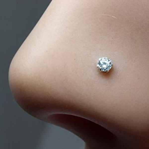 Diamond Silver Nose Pin - Sparkling Sterling Stud Nose Pin for Women