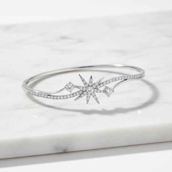 Diamond Star Bracelet - Silver North Star Bangle & Celestial Jewelry